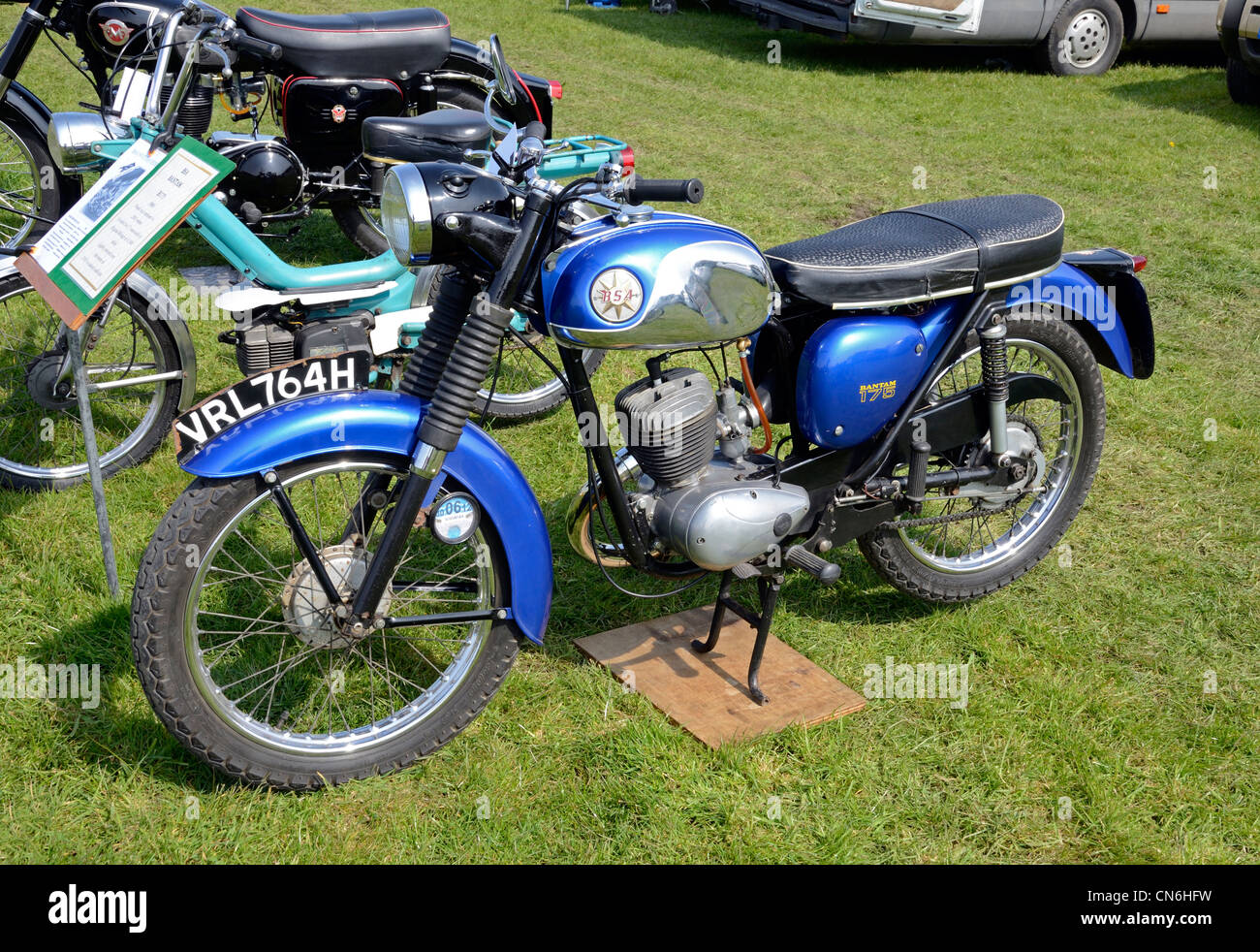 A vintage BSA Bantam 175cc motorbike at a rally in Cornwall, UK Stock Photo