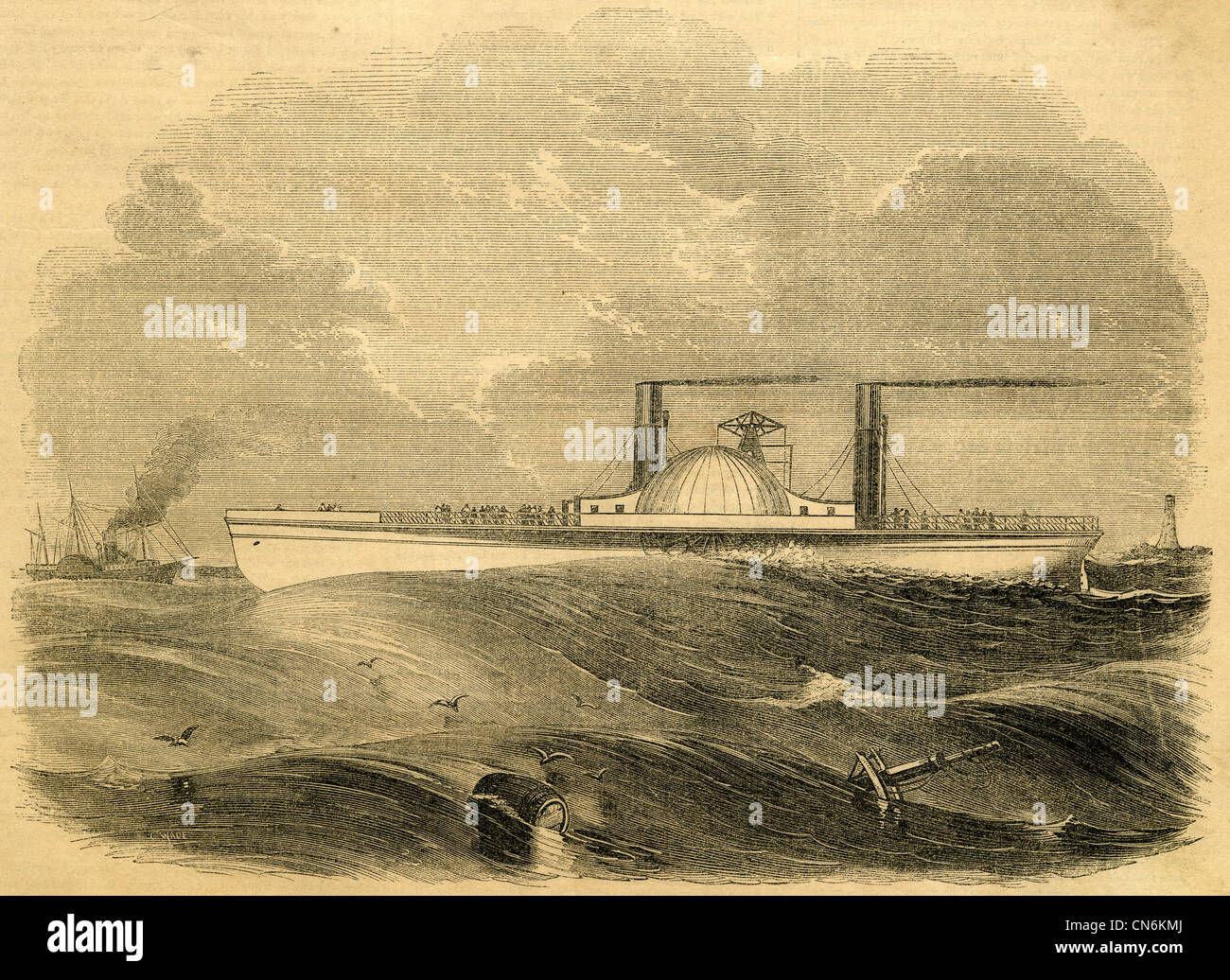 1854 engraving, The New Steamship William Norris of Philadelphia. Stock Photo