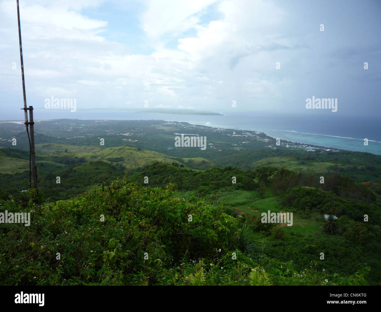Susupe and Landing Beach areas of Saipan from the summit of Mt Tapochau. Stock Photo