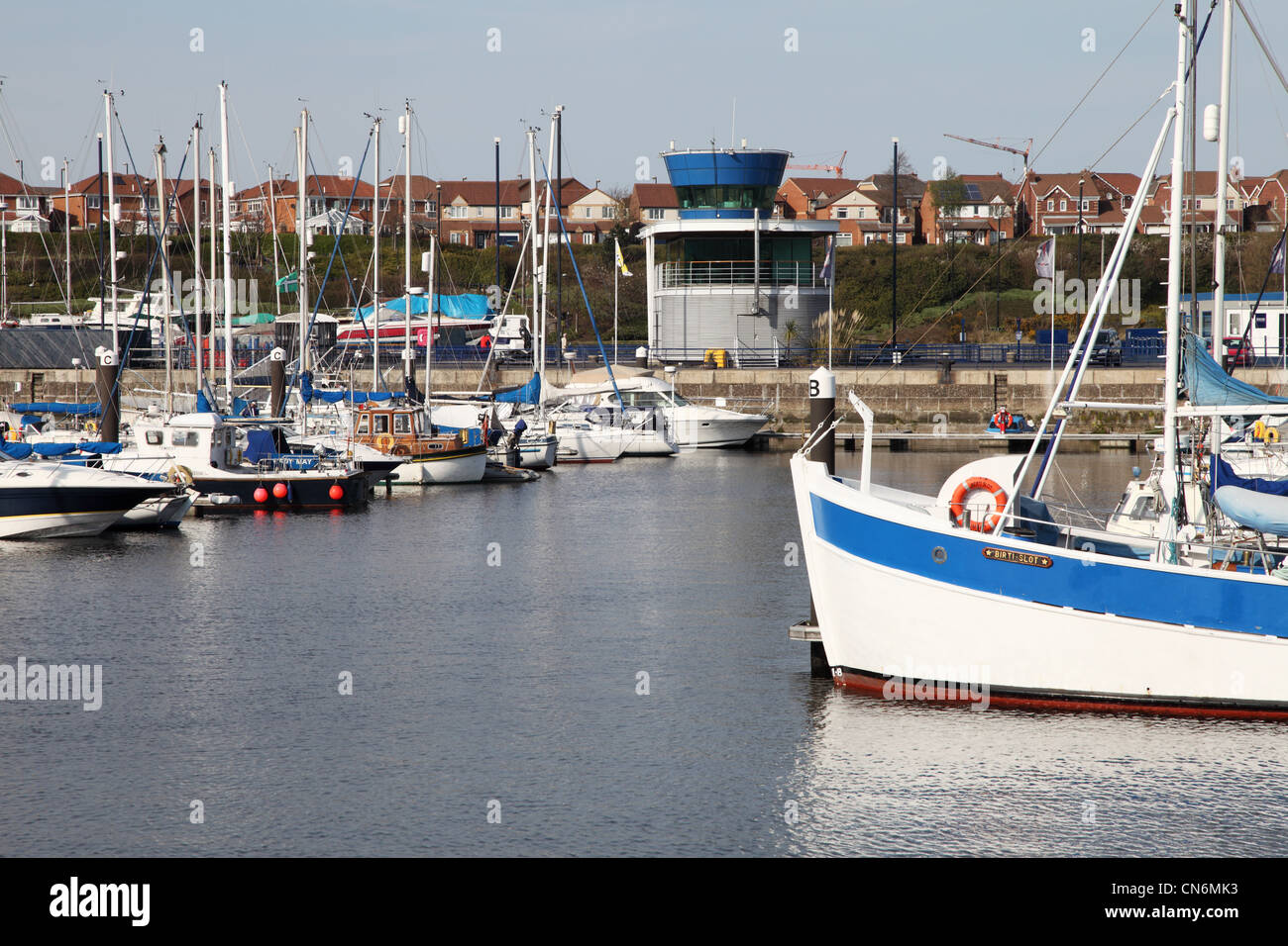 Boats moored within Royal Quays Marina, North Shields, NE England UK Stock Photo