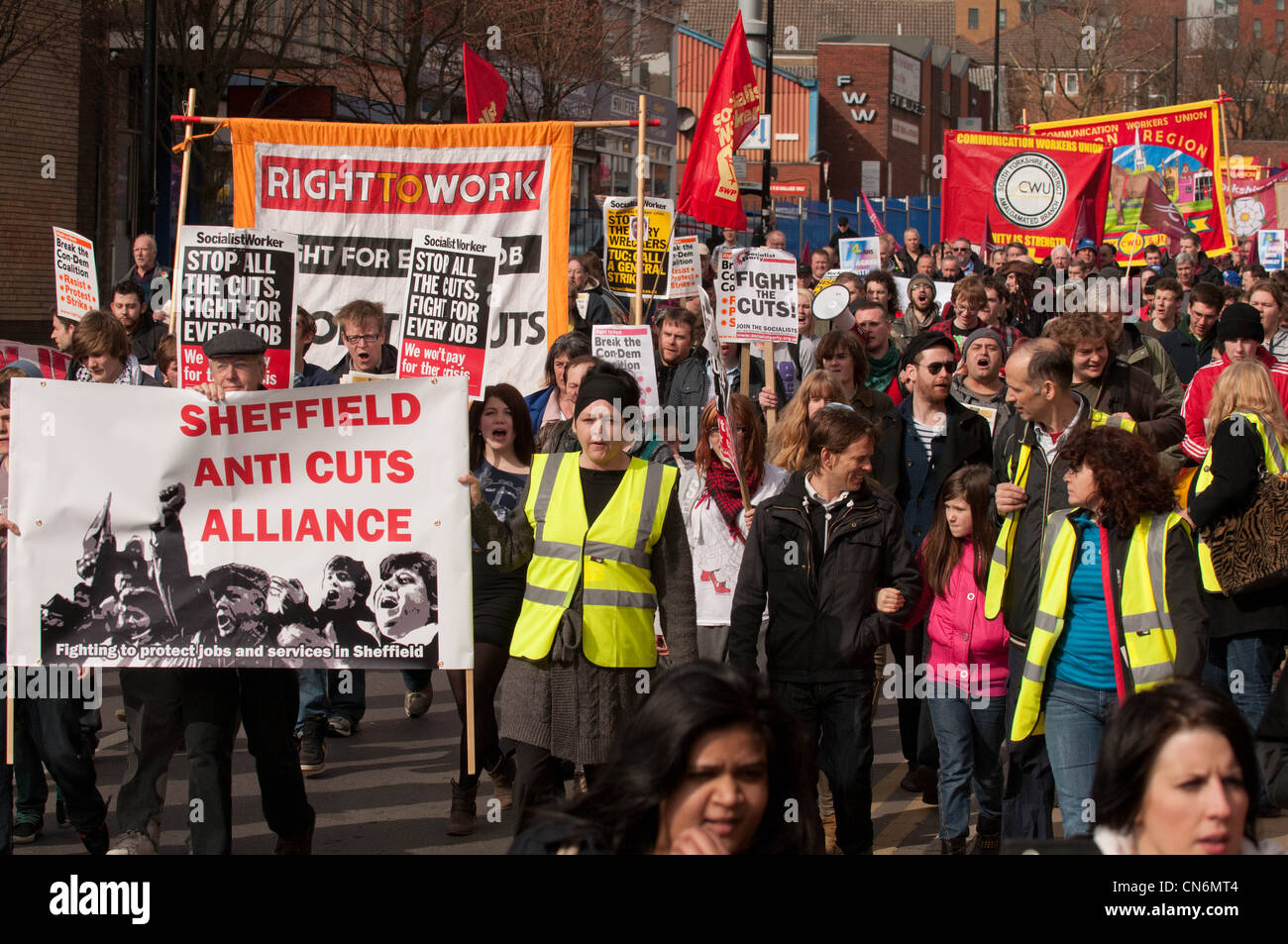 Demonstrators at the Anti Cuts rally during the Liberal Democrats conference in Sheffield 2011 Stock Photo
