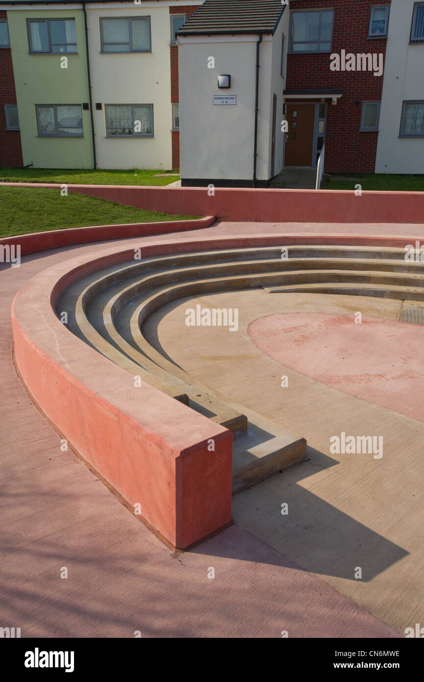 Public space on a new build social housing project Stock Photo