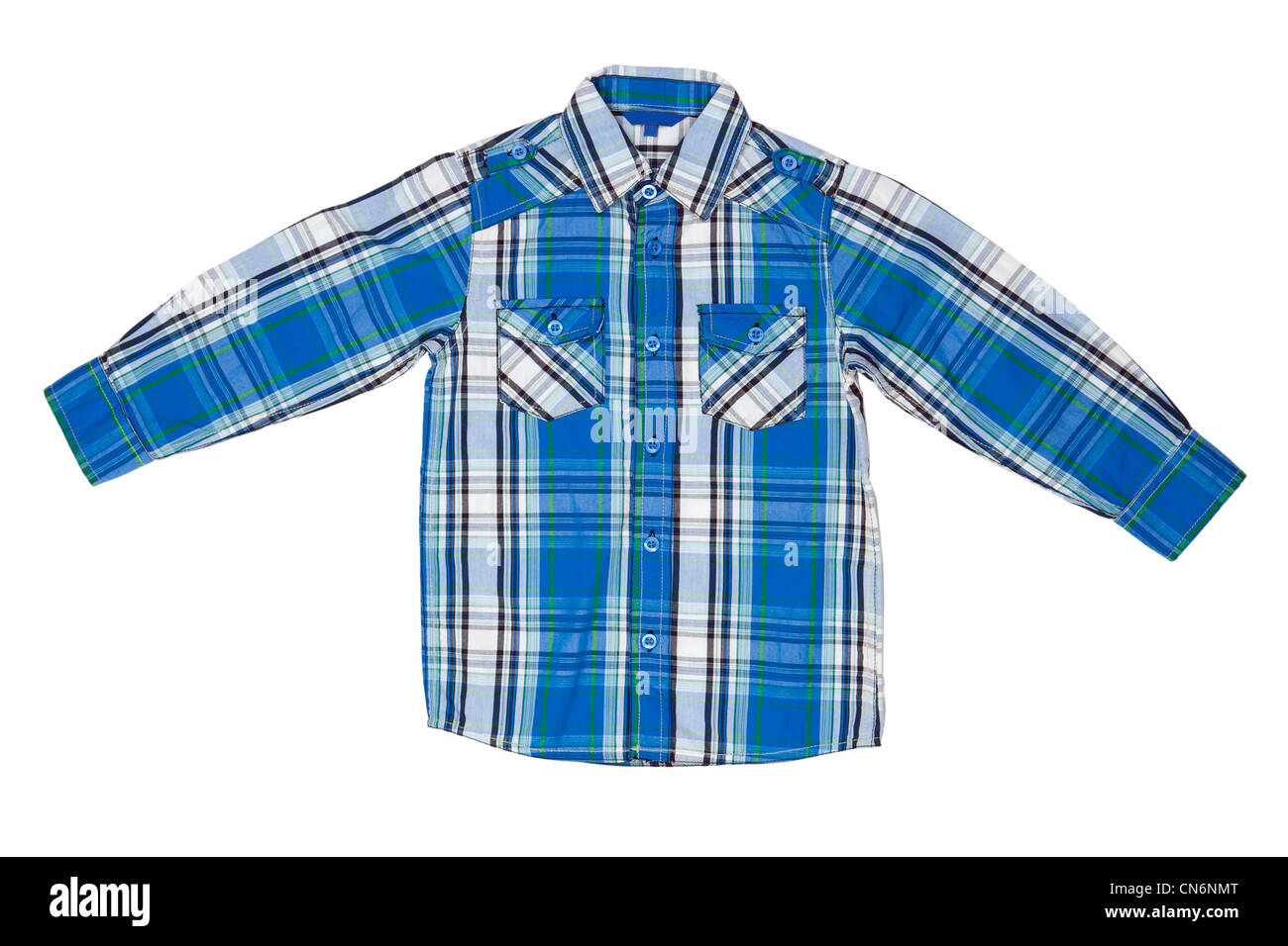he blue checkered shirt isolated on white background Stock Photo