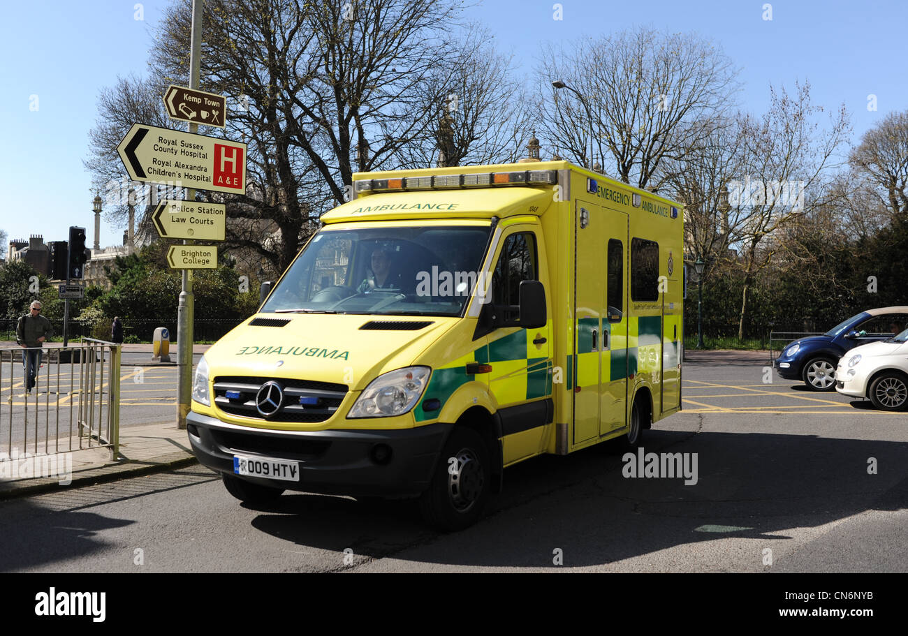 Sussex ambulance turning up towards the Royal Sussex County Hospital in Brighton UK Stock Photo