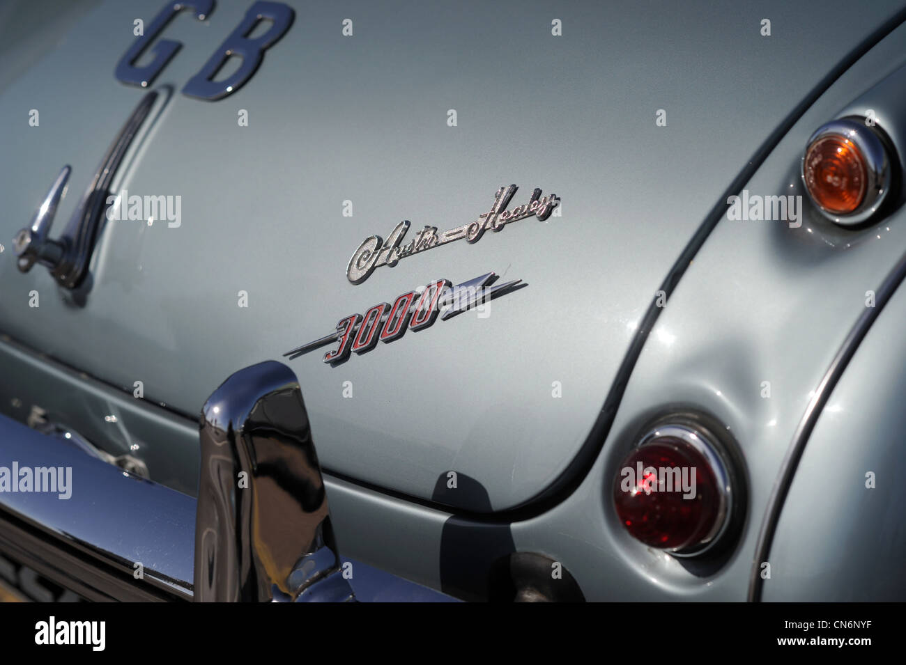 Austin Healey 3000 car rear view showing chrome bumper Stock Photo Alamy