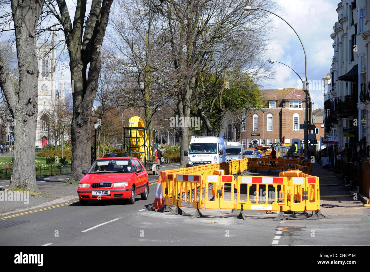 Roadworks in Brighton city centre UK Stock Photo