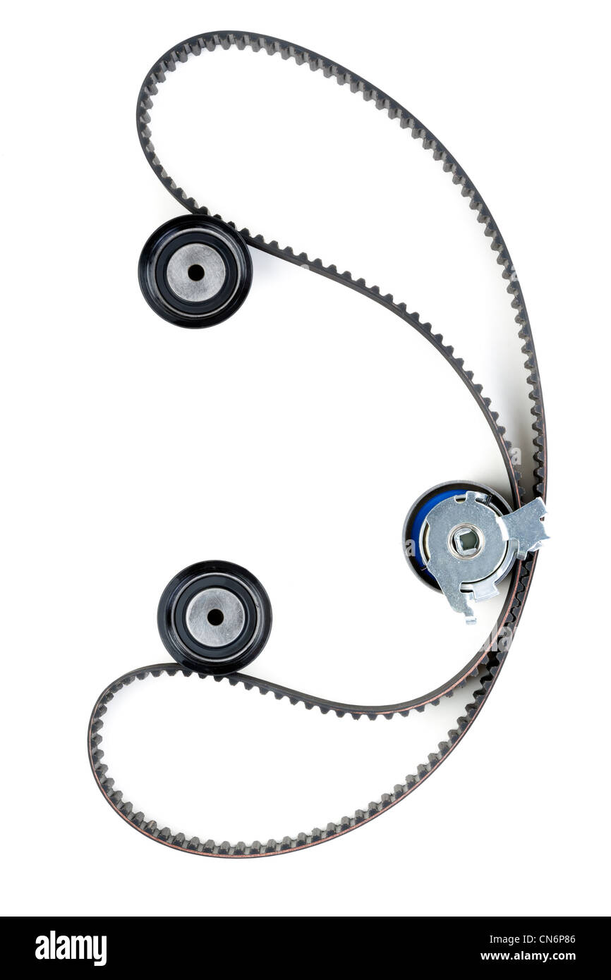 tension pulley and timing belt background isolated Stock Photo Alamy