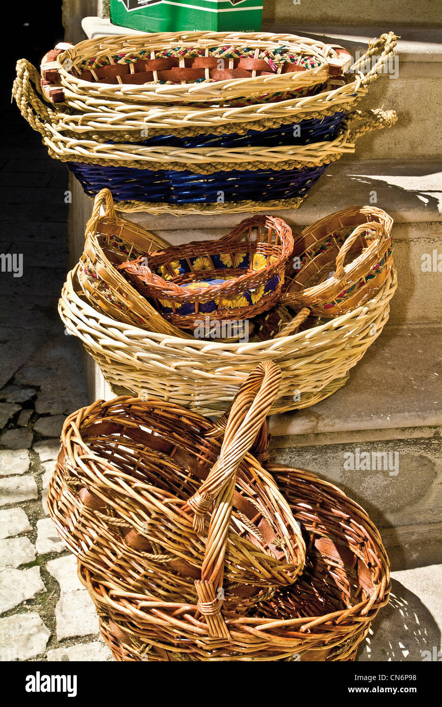 Europe Italy Abruzzi L'Aquila Province Scanno wicker baskets crafts Stock Photo