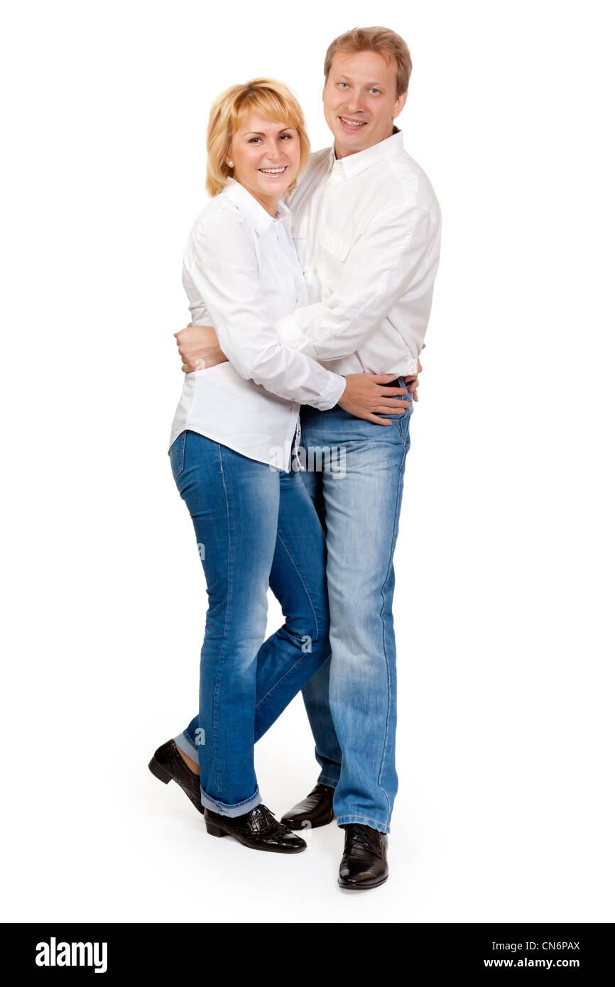 Portrait of a beautiful pair of 40 year olds, isolate on white Stock Photo