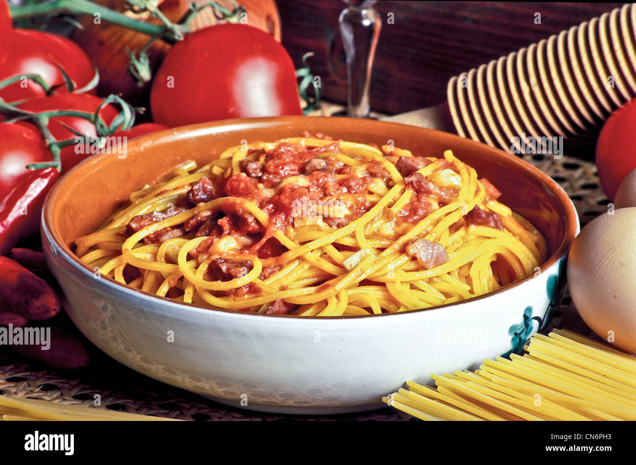 Europe Italy Abruzzo Spaghetti ( or Maccheroni ) alla Chitarra Stock Photo