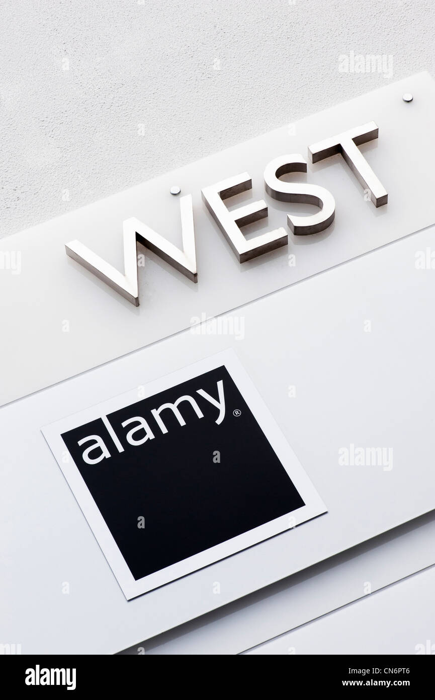 Alamy logo on the outside of their offices in Milton Park, Abingdon, Oxfordshire, England Stock Photo