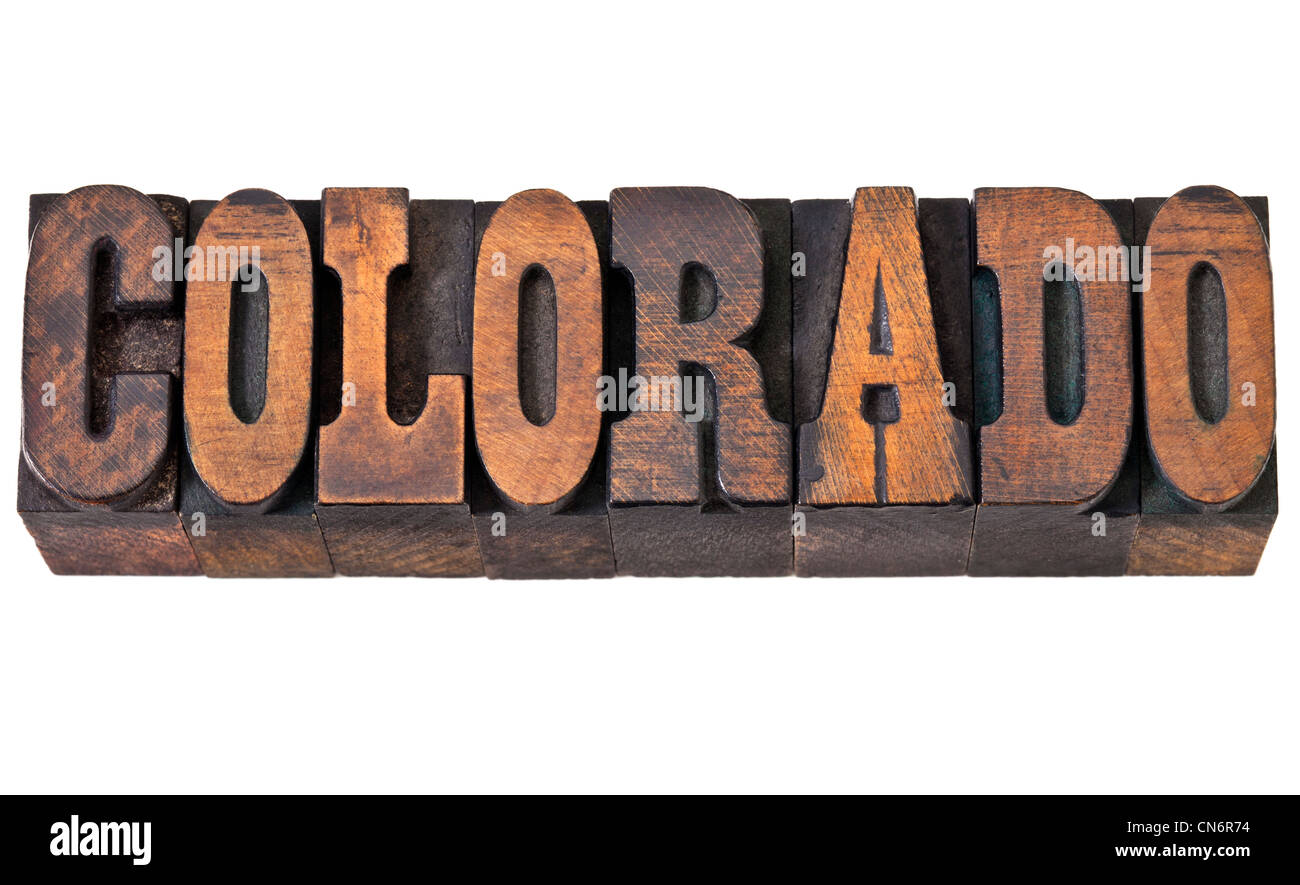 Colorado isolated word in vintage letterpress wood type French