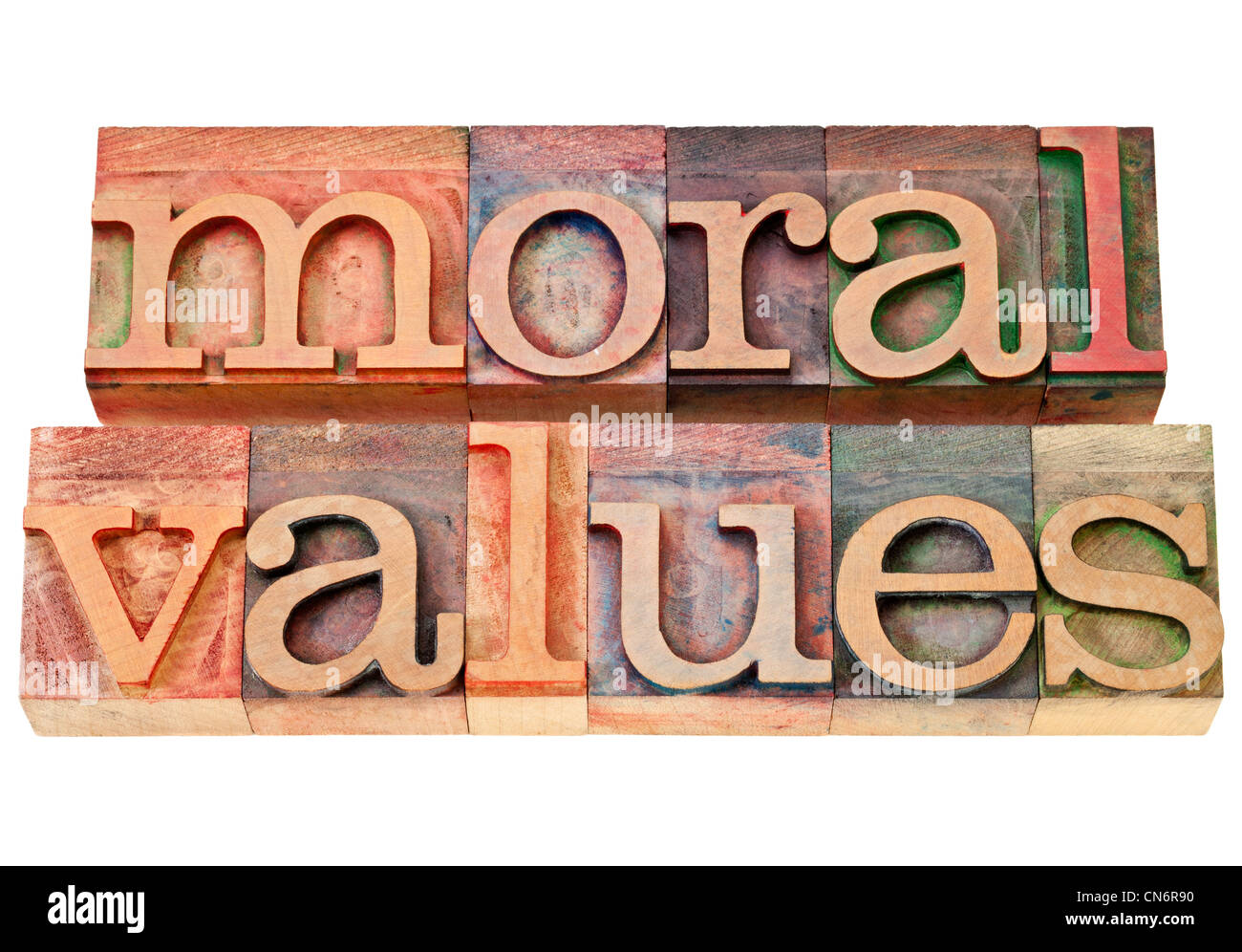 moral values - ethics concept - isolated phrase in vintage letterpress wood type Stock Photo