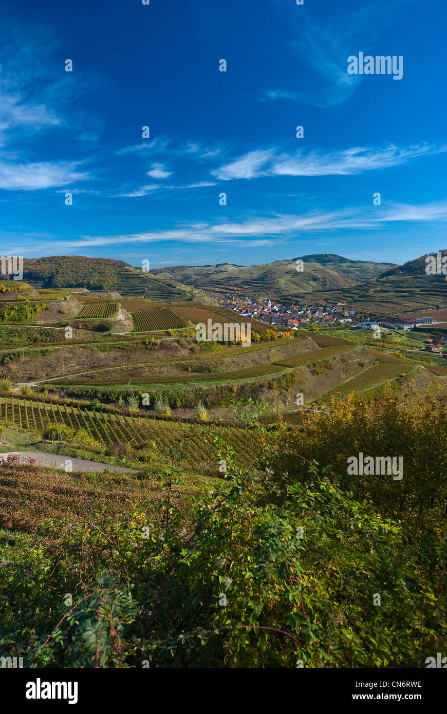 The Kaiserstuhl (literally 'emperor's chair') is a small volcanic group of hills of mostly volcanic origin in the Upper Rhine Va Stock Photo