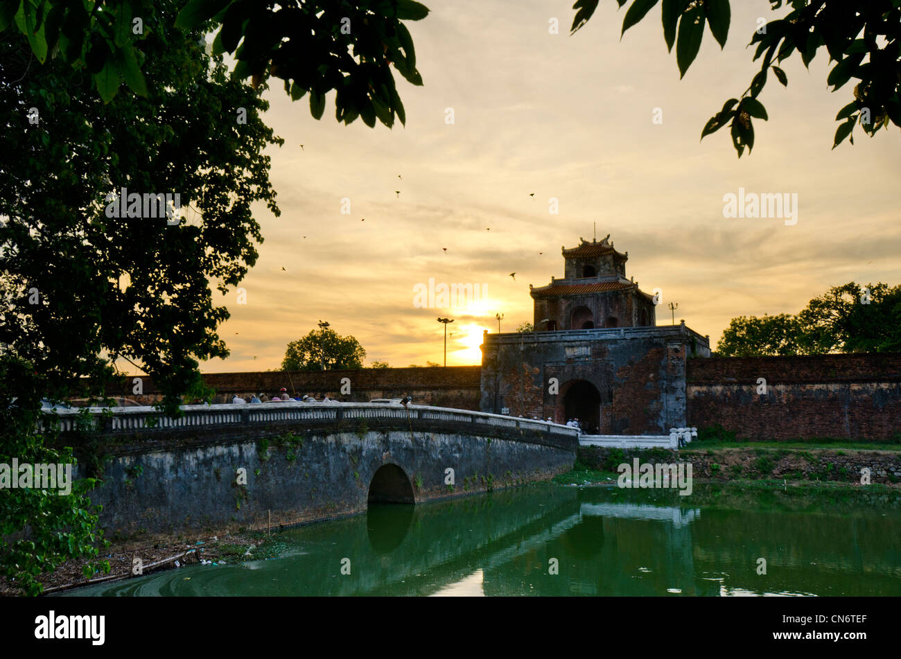 Entrance to Imperial City, Hue, Vietnam at Sunset Stock Photo