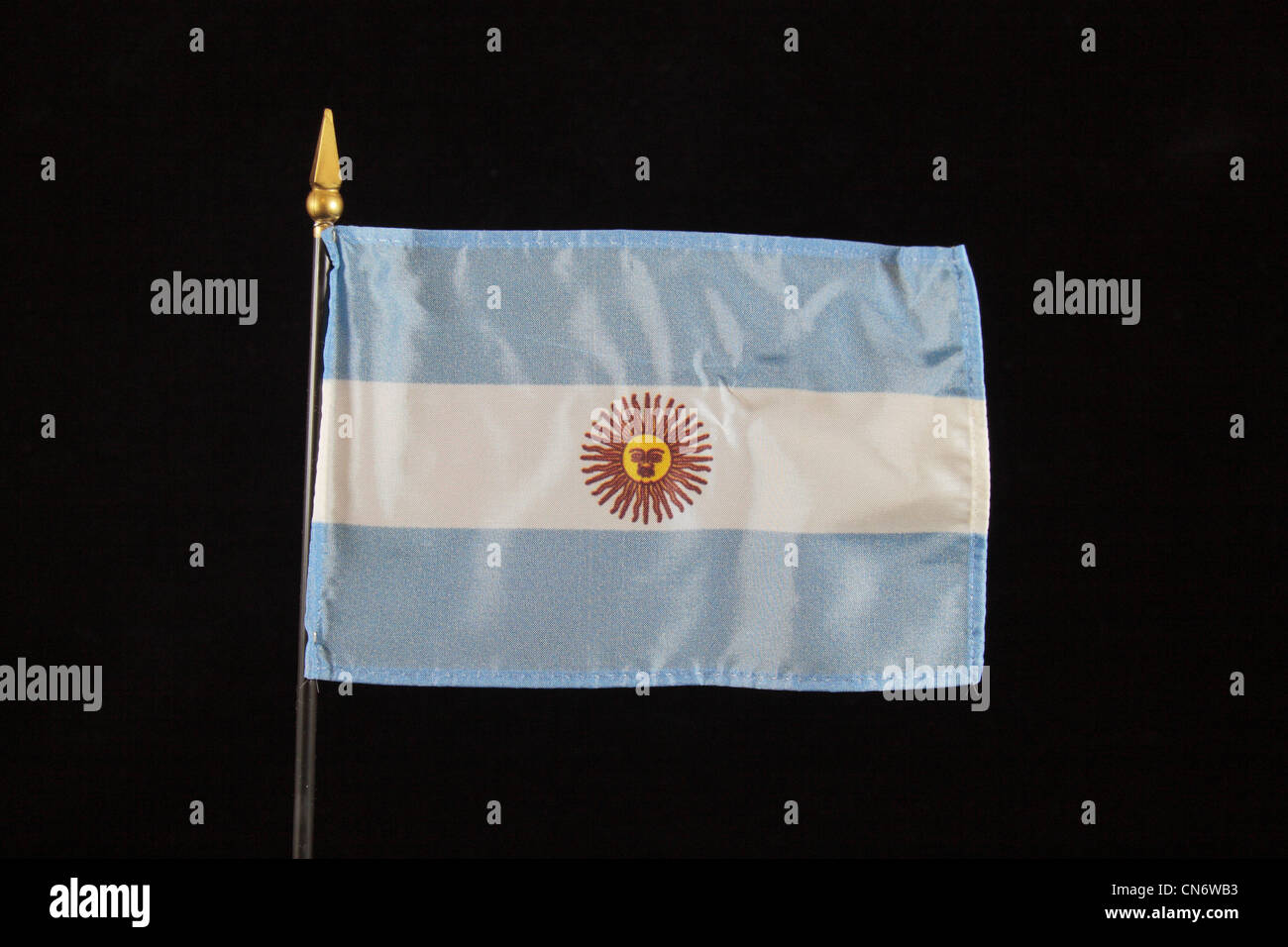 The national flag of Argentina on a black background. Stock Photo