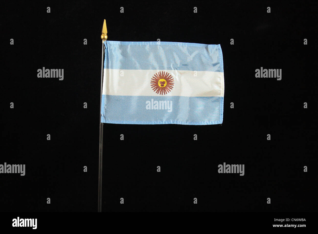 The national flag of Argentina on a black background. Stock Photo
