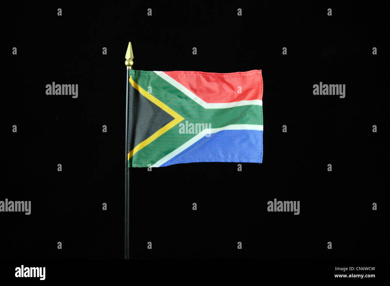 The national flag of the Republic of South Africa on a black background. Stock Photo