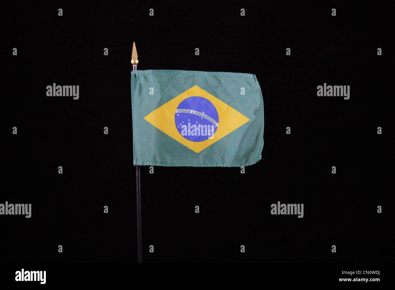 The national flag of Brazil on a black background. Stock Photo