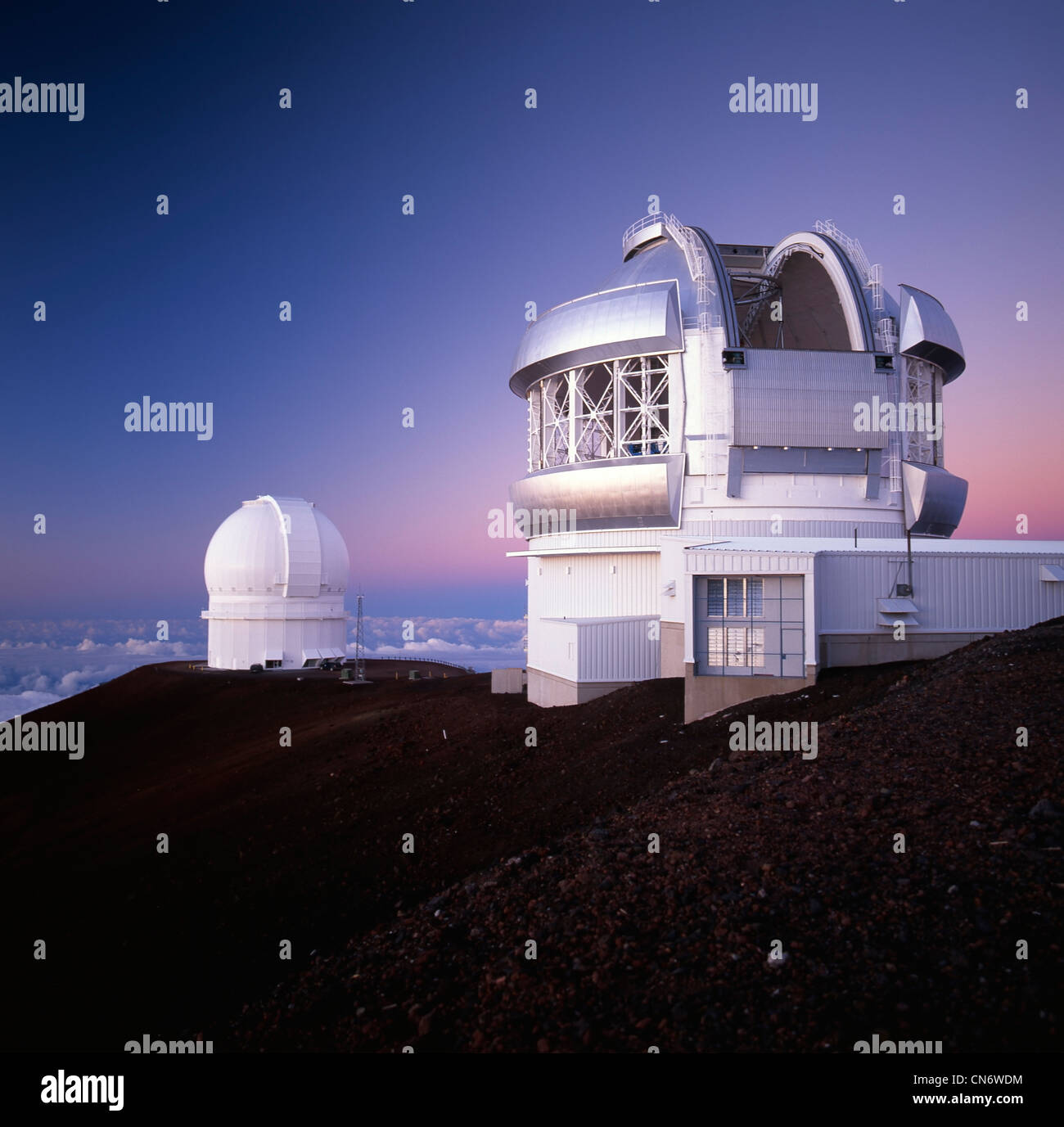 Gemini North Observatory on the summit of Mauna Kea, Hawaii at dusk Stock Photo