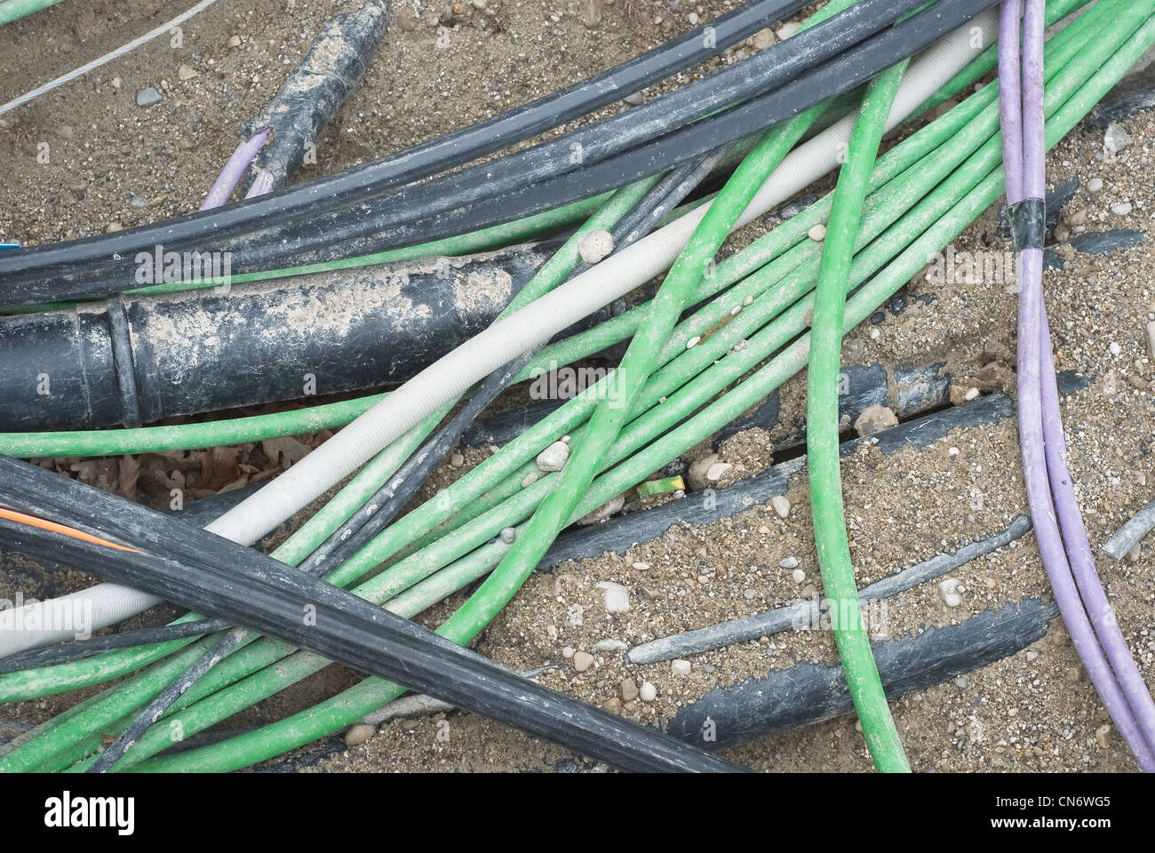 Construction Site for the Installation of Fiber Optic Cable Stock Photo