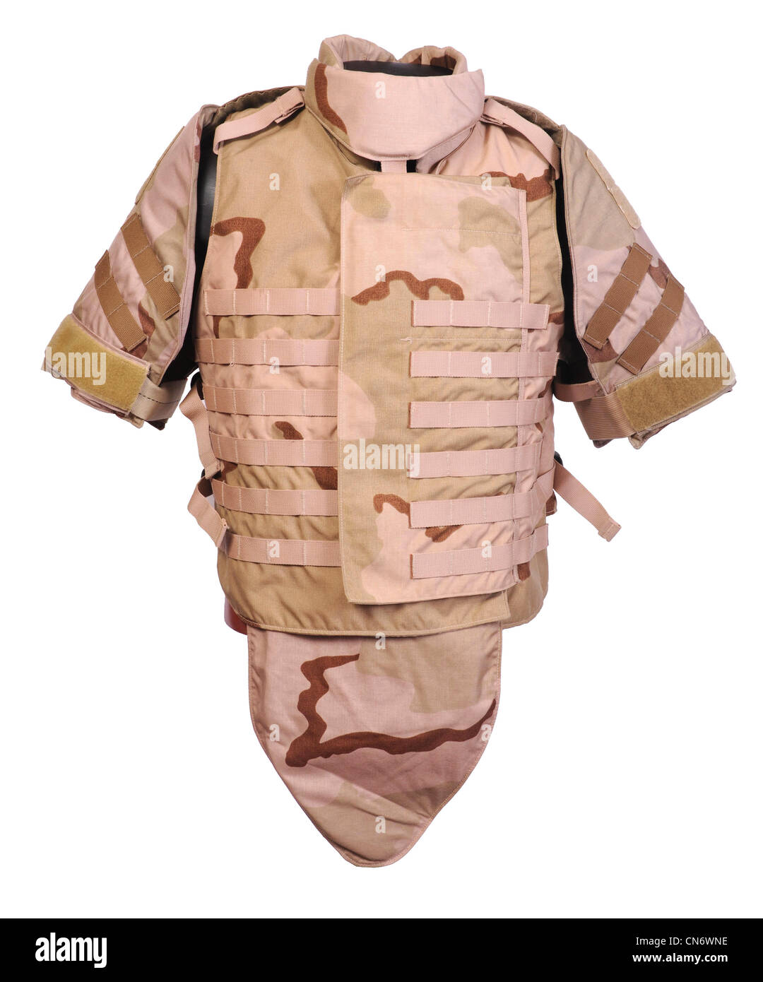 Desert camouflage American military inteceptor body armour as used in Afghanistan and Iraq. Desert interceptor body armour Stock Photo