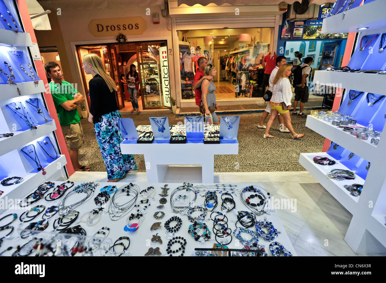 Europe Greece Cyclades Islands Santorini  Shop to Fira Stock Photo