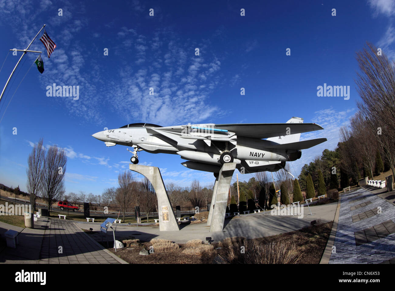 Grummna F-14 Tomcat Navy Fighter jet on display at Grumman Memorial Park Calverton Long Island NY Stock Photo