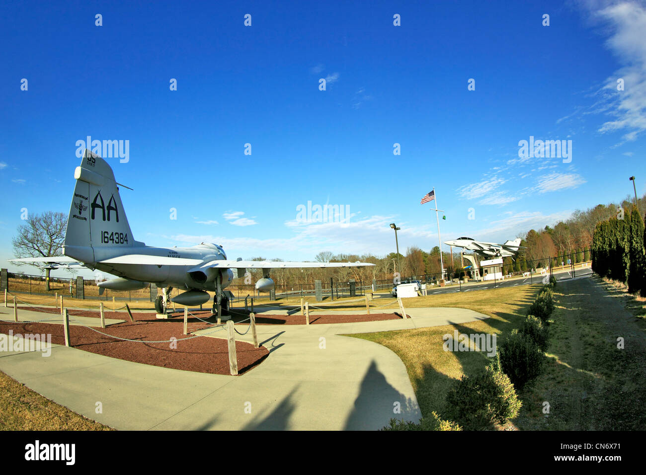 Grumman A-6 Intruder and F-14 Tomcat U.S. Navy fighter jets on display at Grumman Memorial Park Calverton Long Island NY Stock Photo