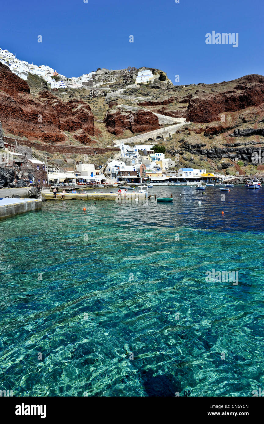 Europe Greece Cyclades Islands Santorini Ammoudi, the port of Oia Stock