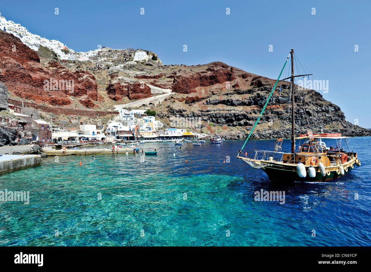 Europe Greece Cyclades Islands Santorini Ammoudi, the port of Oia Stock