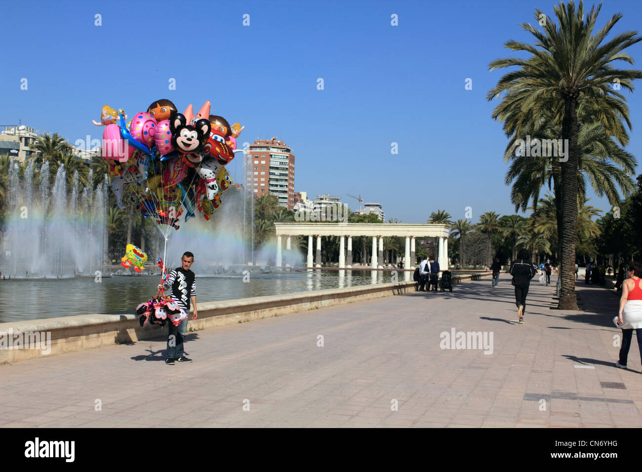 The Valencia Concert Hall and fountains in Turia Gardens Valencia Spain