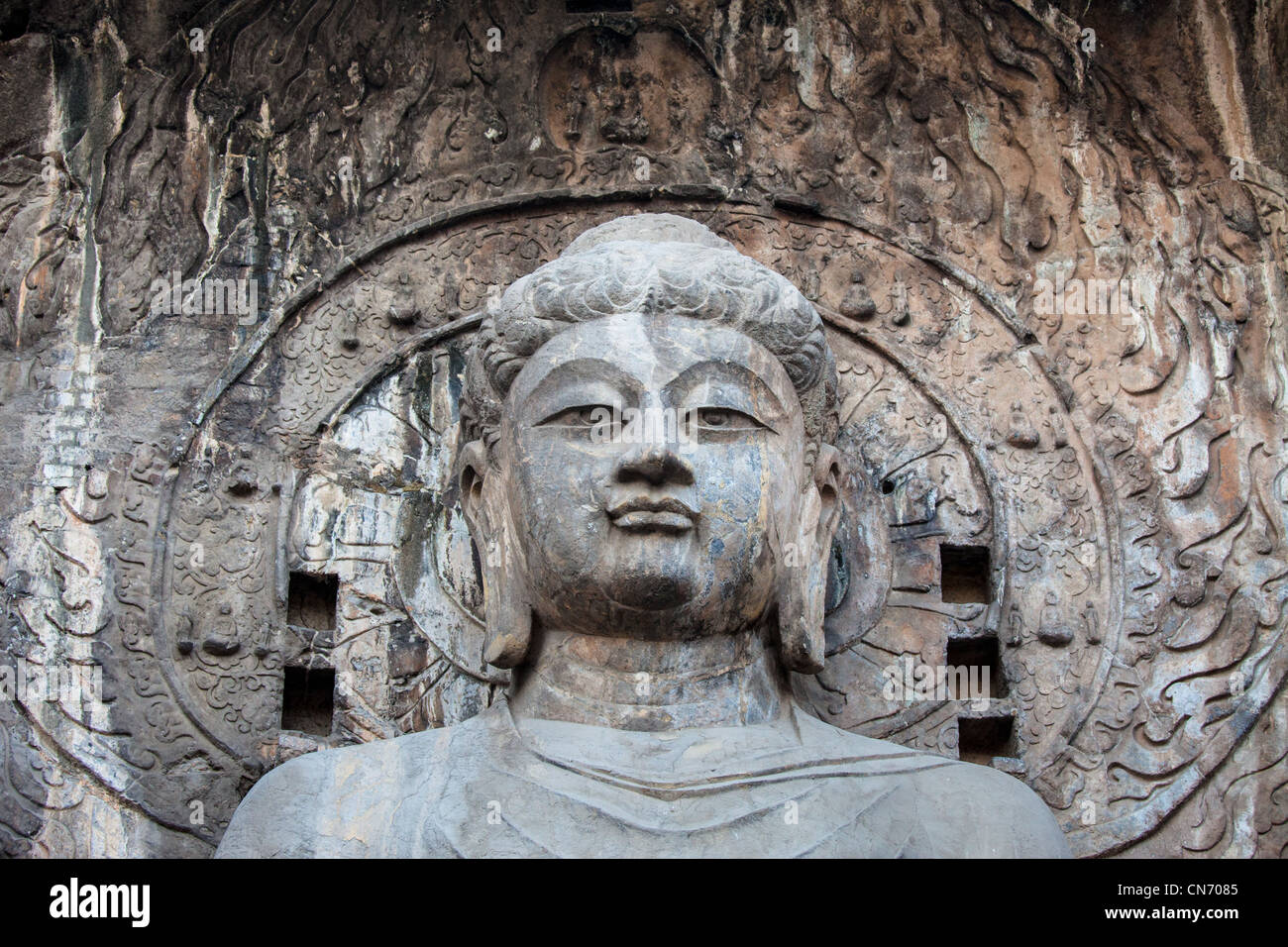 The big majestice Vairocana Buddha statue at the Longmen Grottoes Stock ...