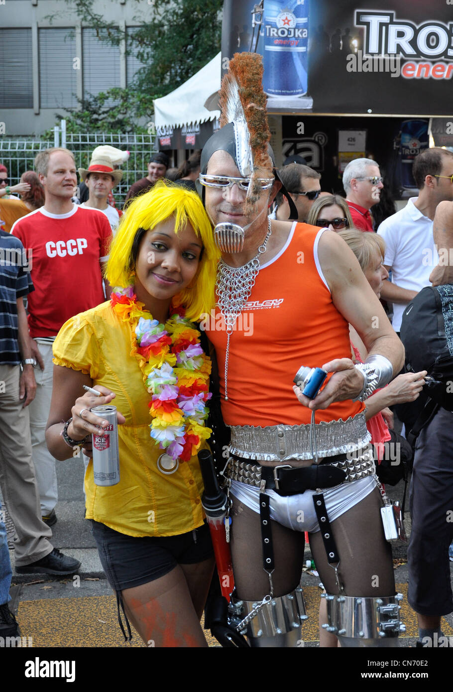 Couple posing during the Street Parade 2011 in Zurich. Photo taken on: August 13rd, 2011 Website: http://www.streetparade.com/ Stock Photo