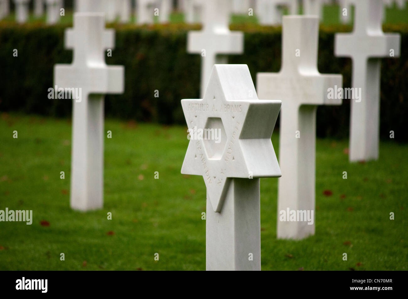 Star of David and crosses at the American Cemetery in Madingley, Cambridgeshire. Stock Photo