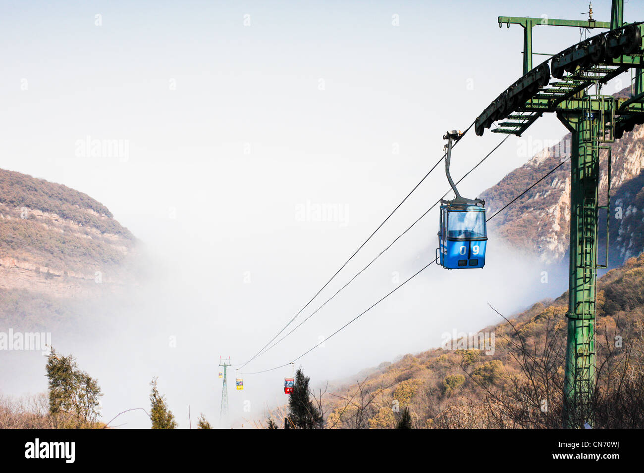 Cable cars going up the Song Shan mountain above the Shaolin Temple
