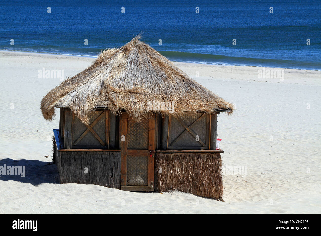 A closed beach hut on the beach in Long Branch, New Jersey, USA Stock Photo