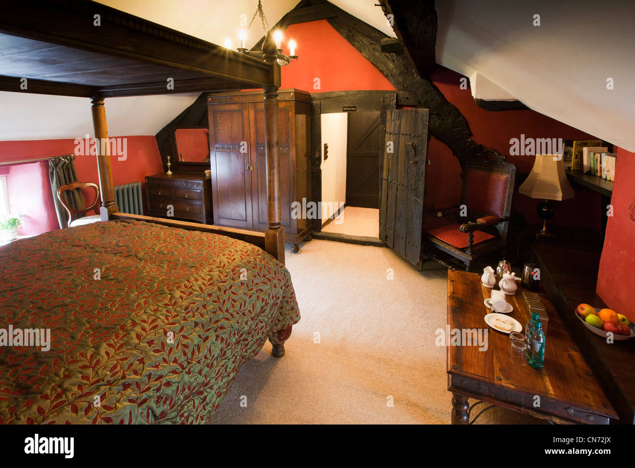 Uk Cumbria Lake District Coniston Yew Tree Farm Interior Historic Bedroom Converted To En Suite Bed And Breakfast Room Stock Photo Alamy