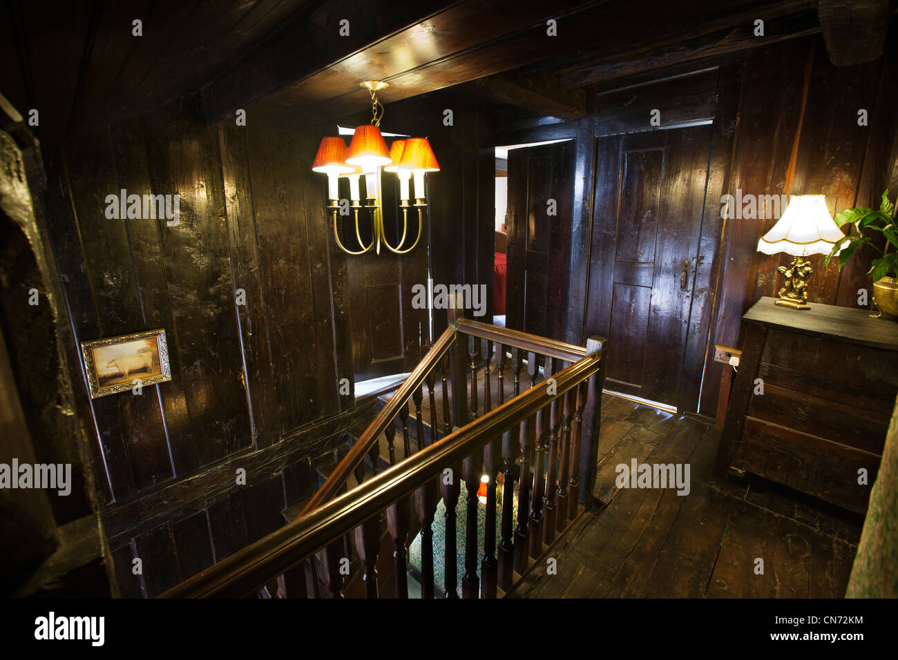 UK, Cumbria, Lake District, Coniston, Yew Tree Farm, bed and breakfast, interior, landing and staircase Stock Photo