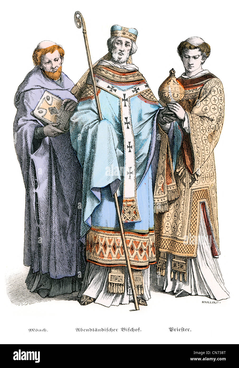 Monk, Bishop and Priest from the 11th Century Stock Photo