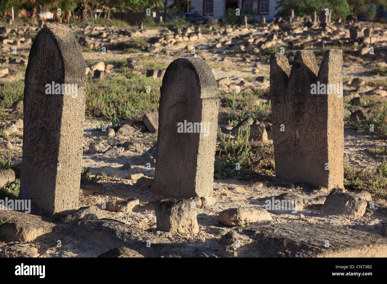 Historischer arabischer Friedhof am Al-Baleed Ausgrabungsfeld, Unesco Weltkulturerbe Stock Photo