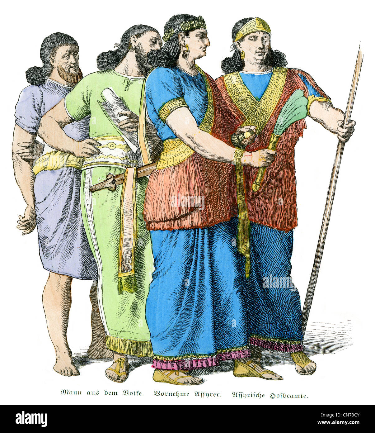 Men in the ancient costumes of Assyria Stock Photo