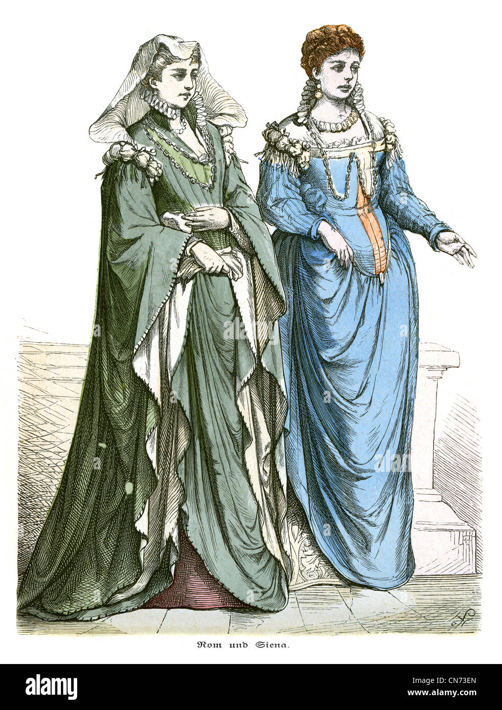 two women in the fashion of 18th Century Rome and Siena Stock Photo