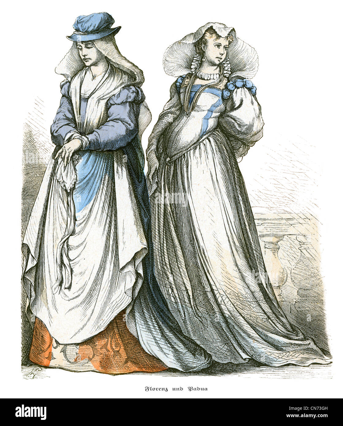 two women in the fashion of 18th Century Florence and Padua Stock Photo