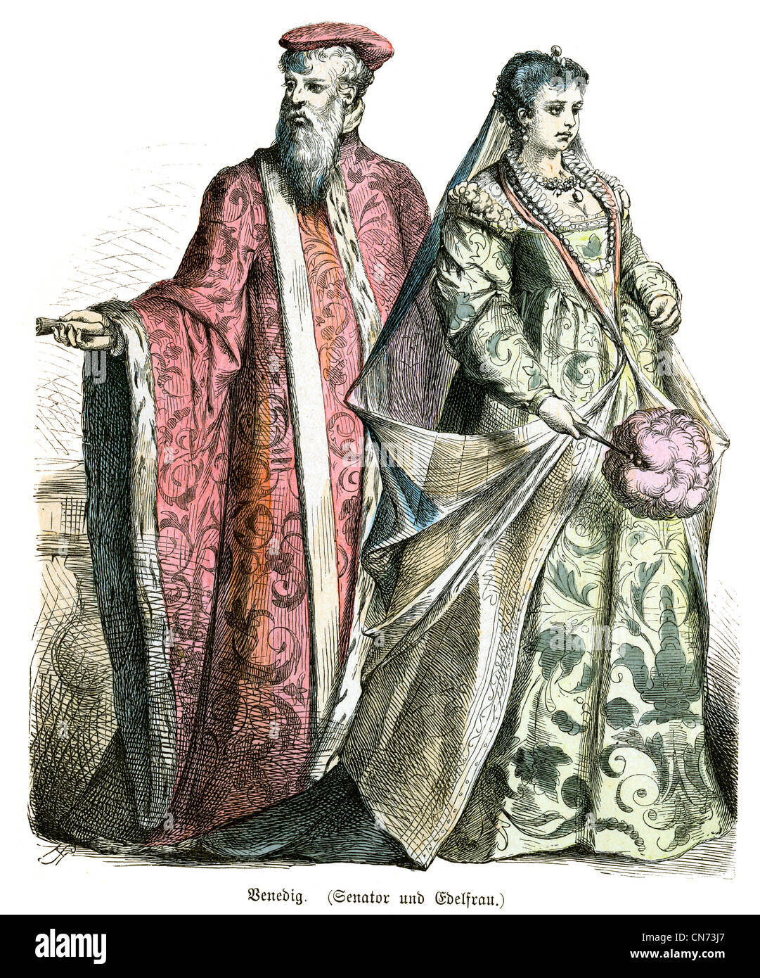A senator and woman of Venice in the 16th Century Stock Photo