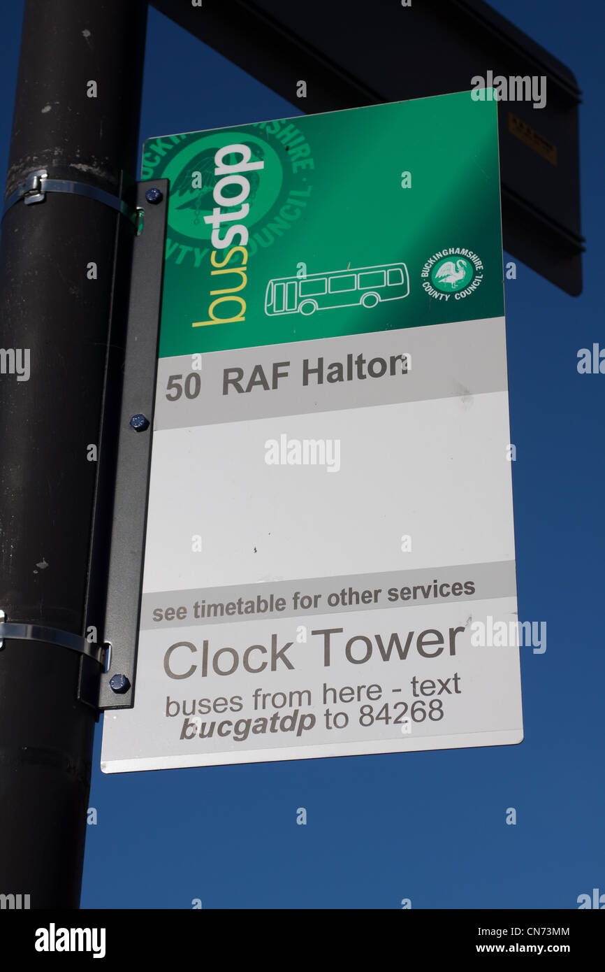 A bus stop sign for RAF Halton in Wendover, Buckinghamshire Stock Photo