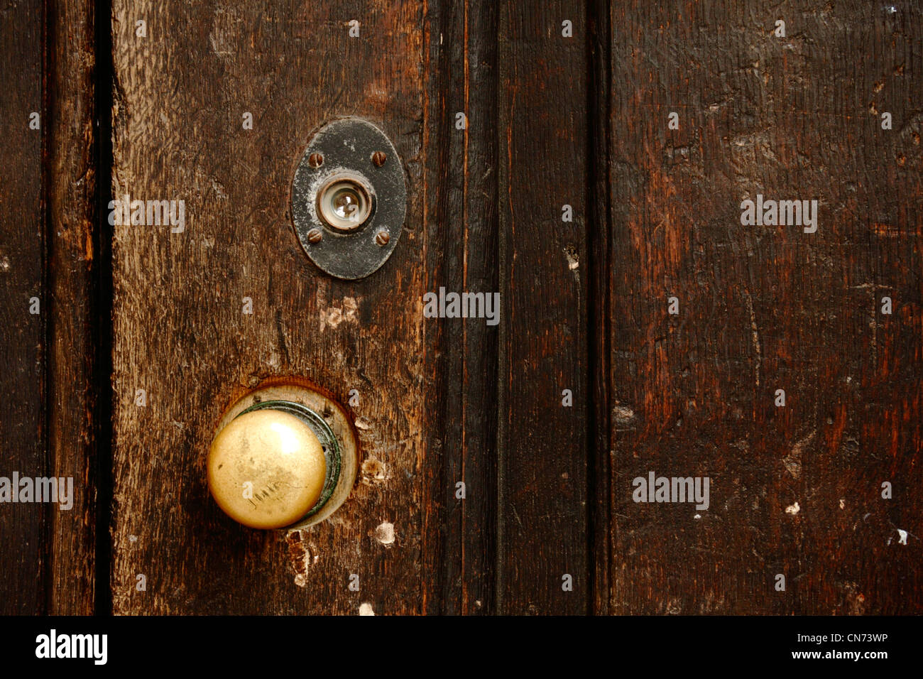 Detail of old wooden door with eye hole, St Paul's Cathedral, London