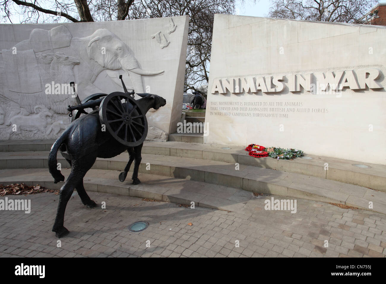 The Animals in War monument, sculpted by David Backhouse, in London, England. Stock Photo