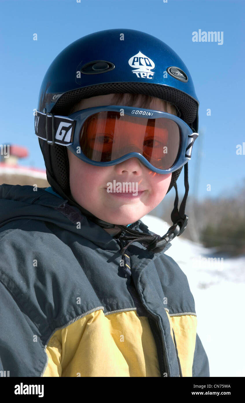 Boy wearing Ski Helmet, Ontario Stock Photo Alamy