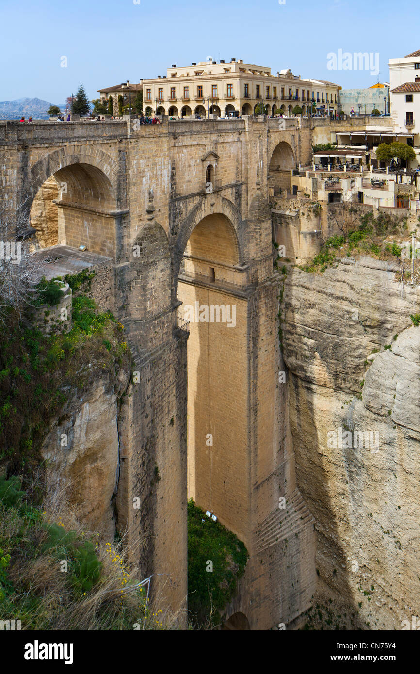 Ronda, Spain. The 18thC Puente Nuevo spanning the El Tago Gorge above the River Guadalevin, Ronda, Andalucia, Spain Stock Photo